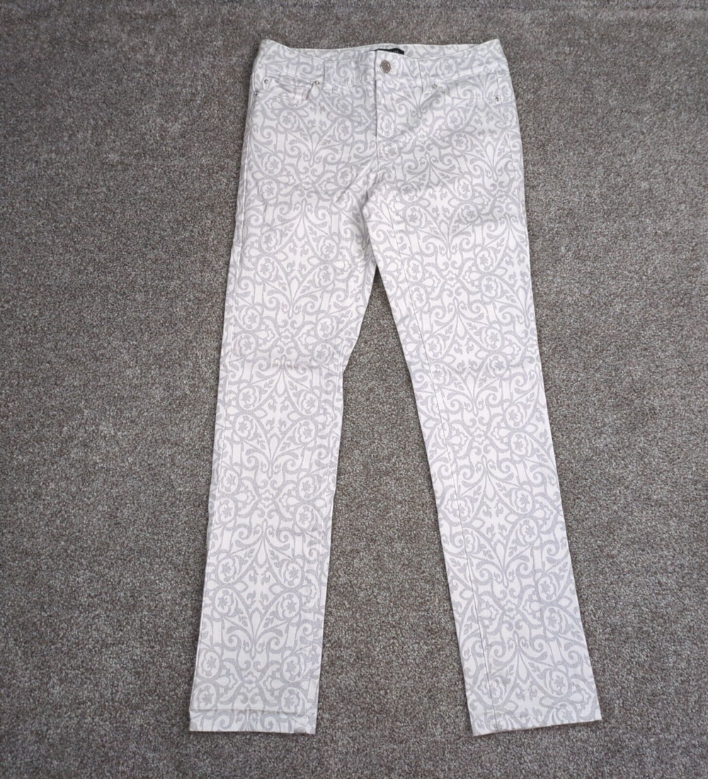 WHBM Pants Jeans Womens 2 White Paisley Patterned Slim Ankle Upscale Designer